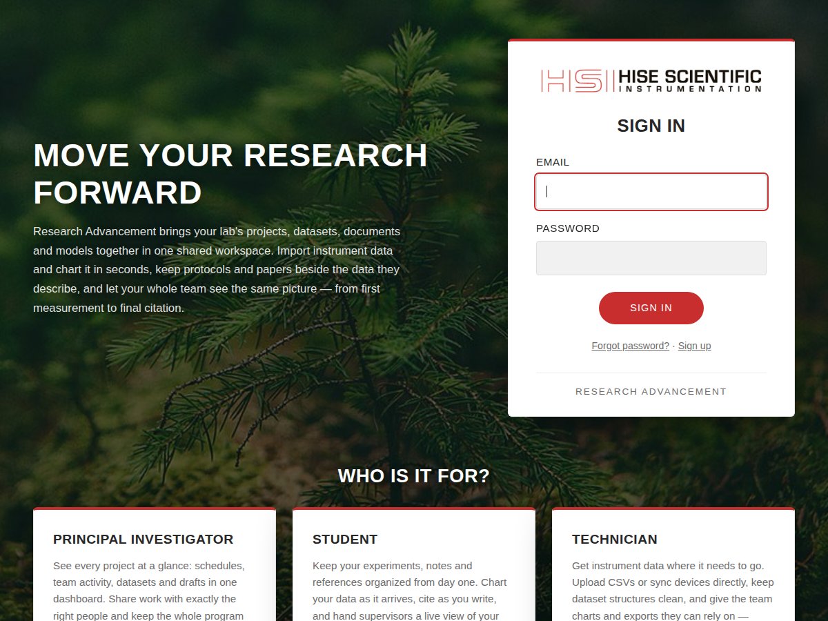 The Research Advancement web application sign-in page